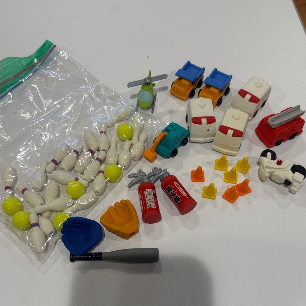 Huge Lot of 30+ Kawaii Japanese Puzzle Erasers - Vehicles & Sports Themes